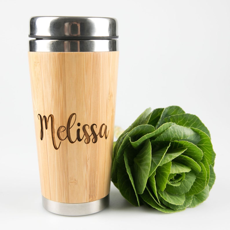 Name Travel Mug - Personalised Engraved Wooden Bamboo Keepsake Cup