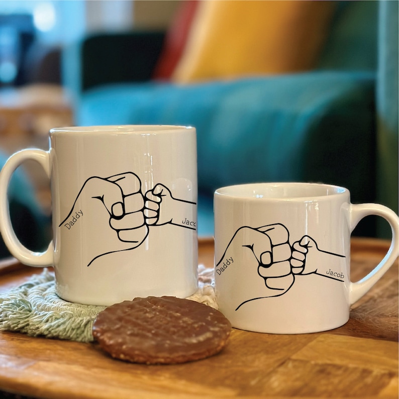 Personalised Adult and Child Fist Bump Mugs