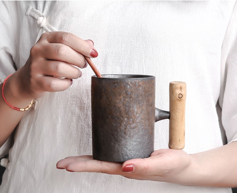 Ceramic Wooden Handle Mug