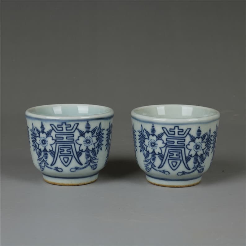 Collect a Pair Blue and White Porcelain Tea Cups and Wine Cups