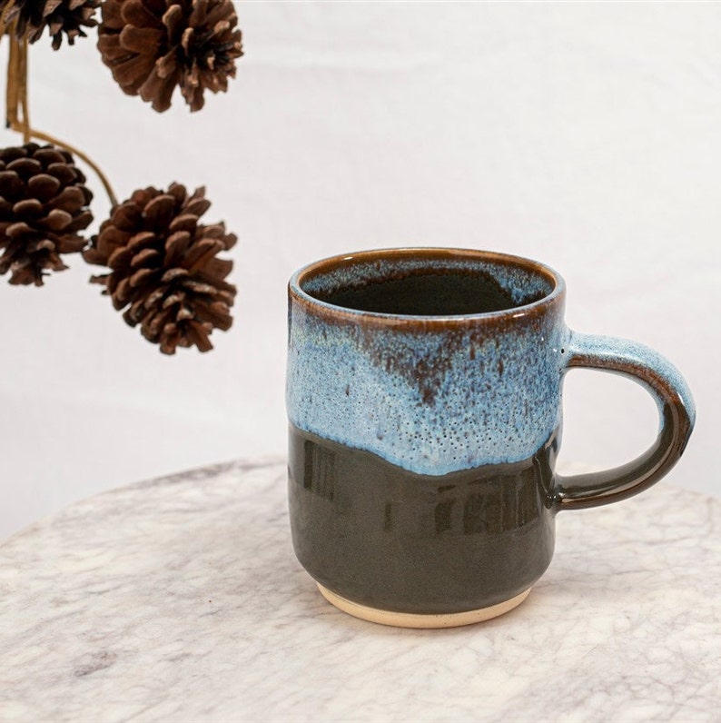 Dripped Blue Stoneware Mug With Handle