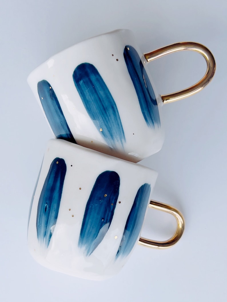 Espresso Porcelain Cup, Blue, White and Gold