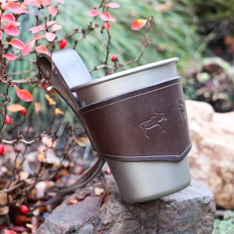 LAPONIA Leather Cup Holder and Titanium Beer Cup