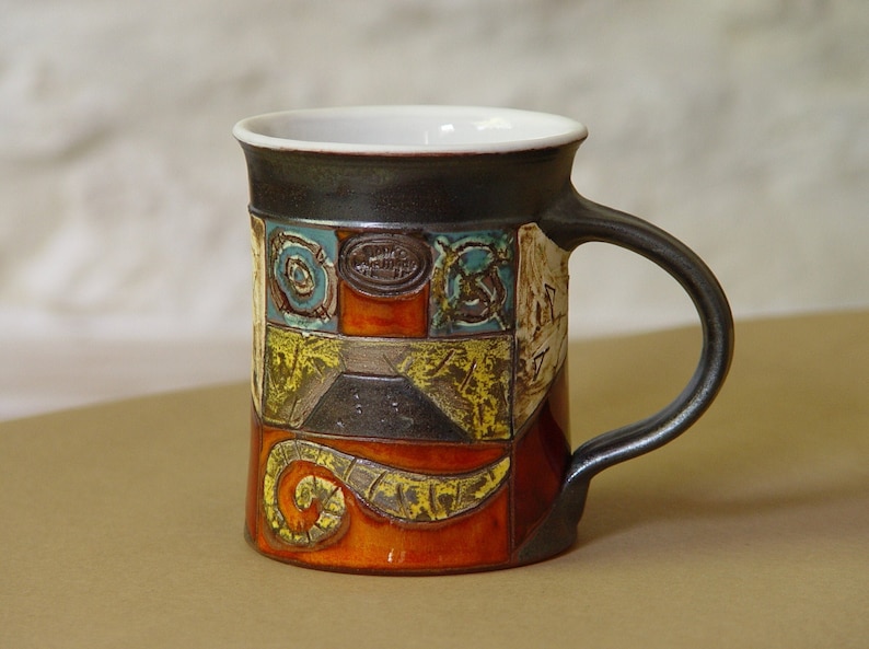 Multicoloured Handmade Pottery Mug