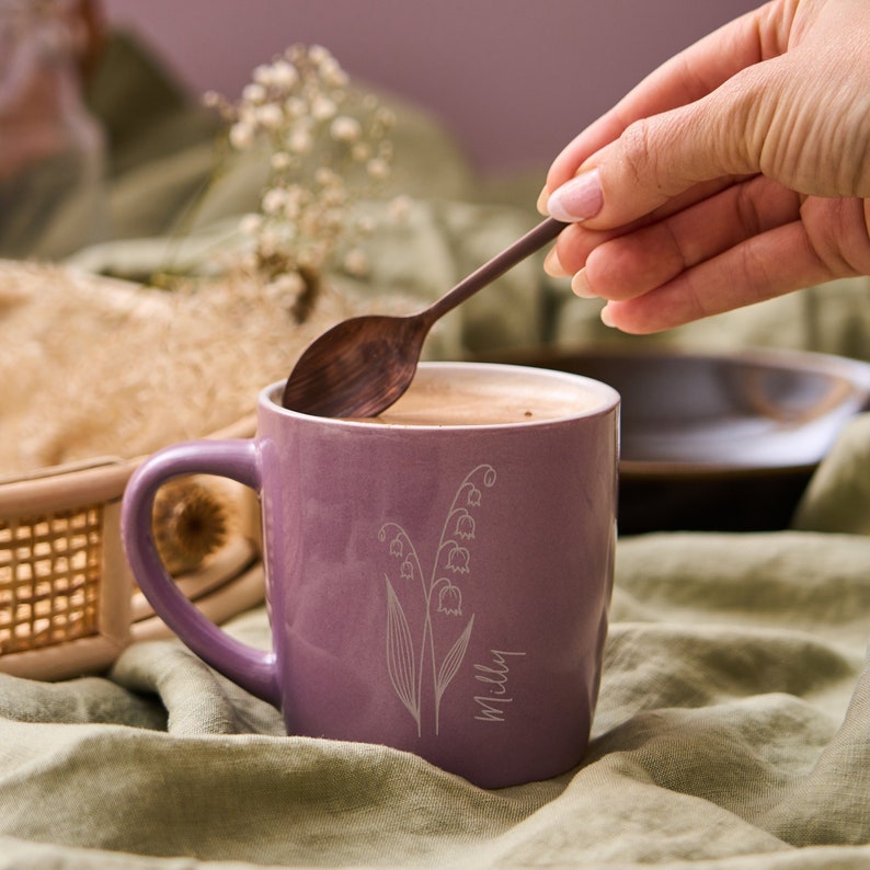 Personalised Birth Flower Stoneware Mug