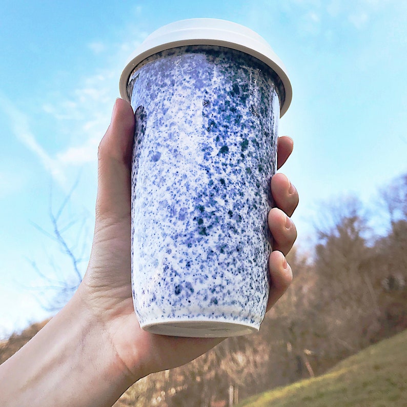 Porcelain Travel Cup - Blue Dot