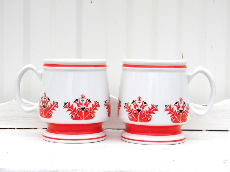 Set of Two Vintage Hollohaza Porcelain Mugs