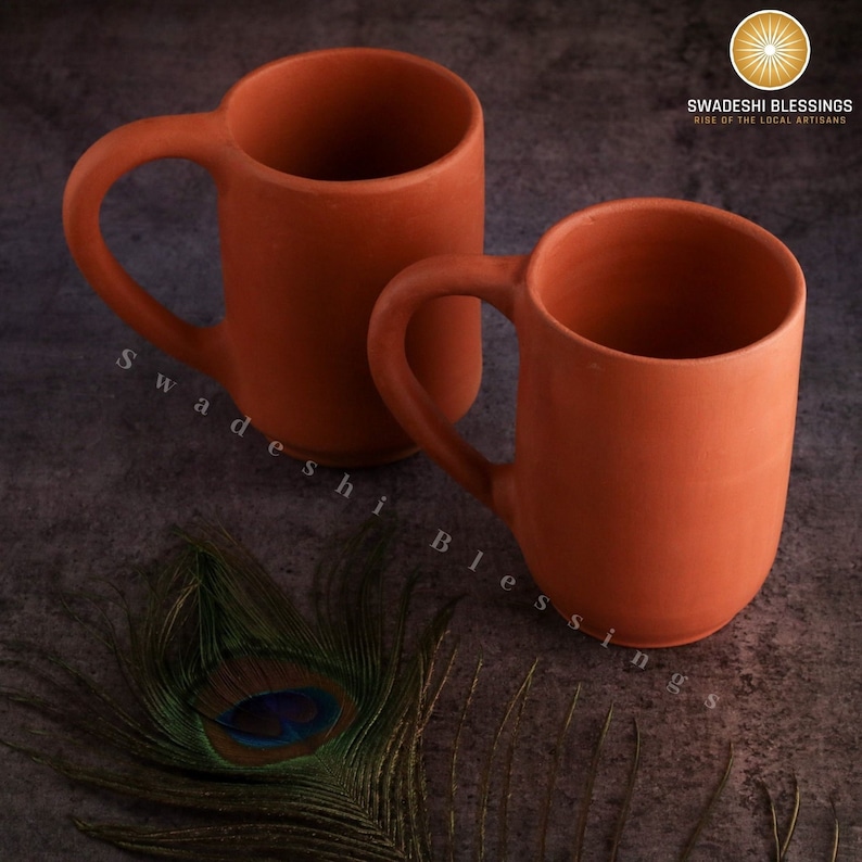 Vintage HandMade Unglazed Royal Clay Mugs Set