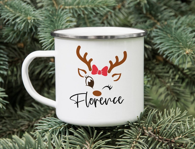 Personalised Christmas Reindeer Enamel Mug