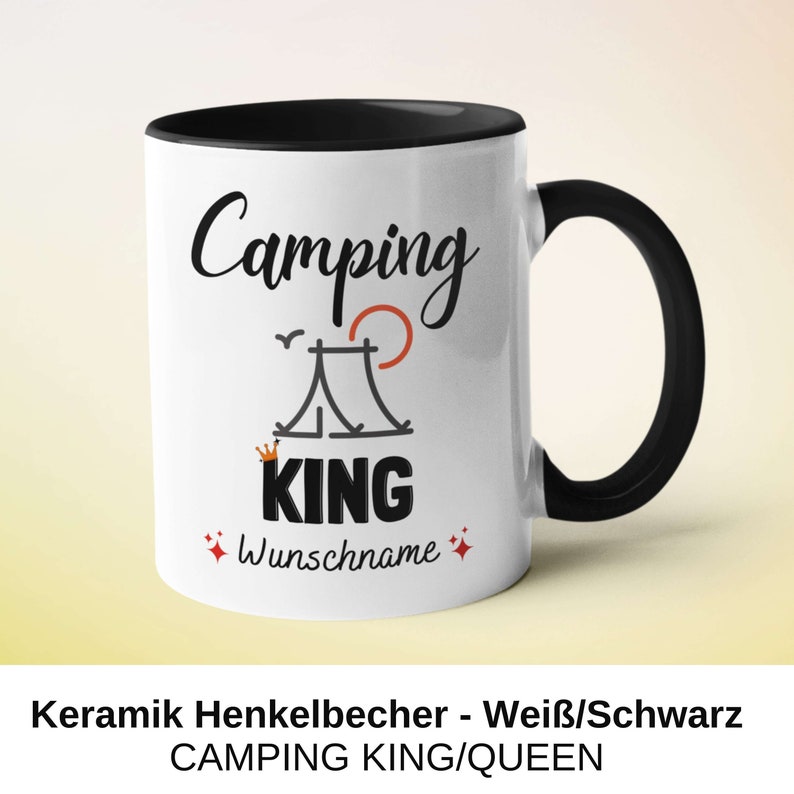 Ceramic Mug with Camper Motif – "Camping King/Queen"